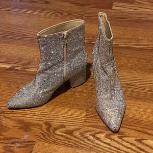 Betsy Johnson Cady Sparkling Crystal Ankle Boots - Silver